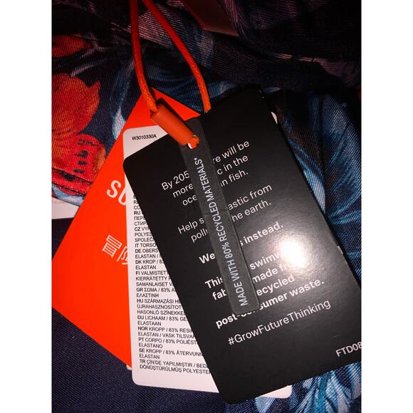 Tropical Floral Bikini Set Sz 12 Two Piece Swimsuit Navy Orange Leaf Floral - Picture 11 of 16